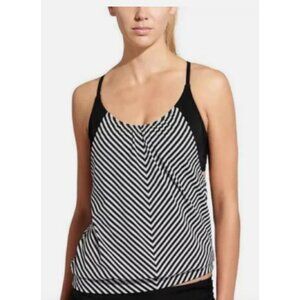 ATHLETA 34 D/DD Slash Stripe Blousy Tankini SWIM Top Black White Striped Suit
